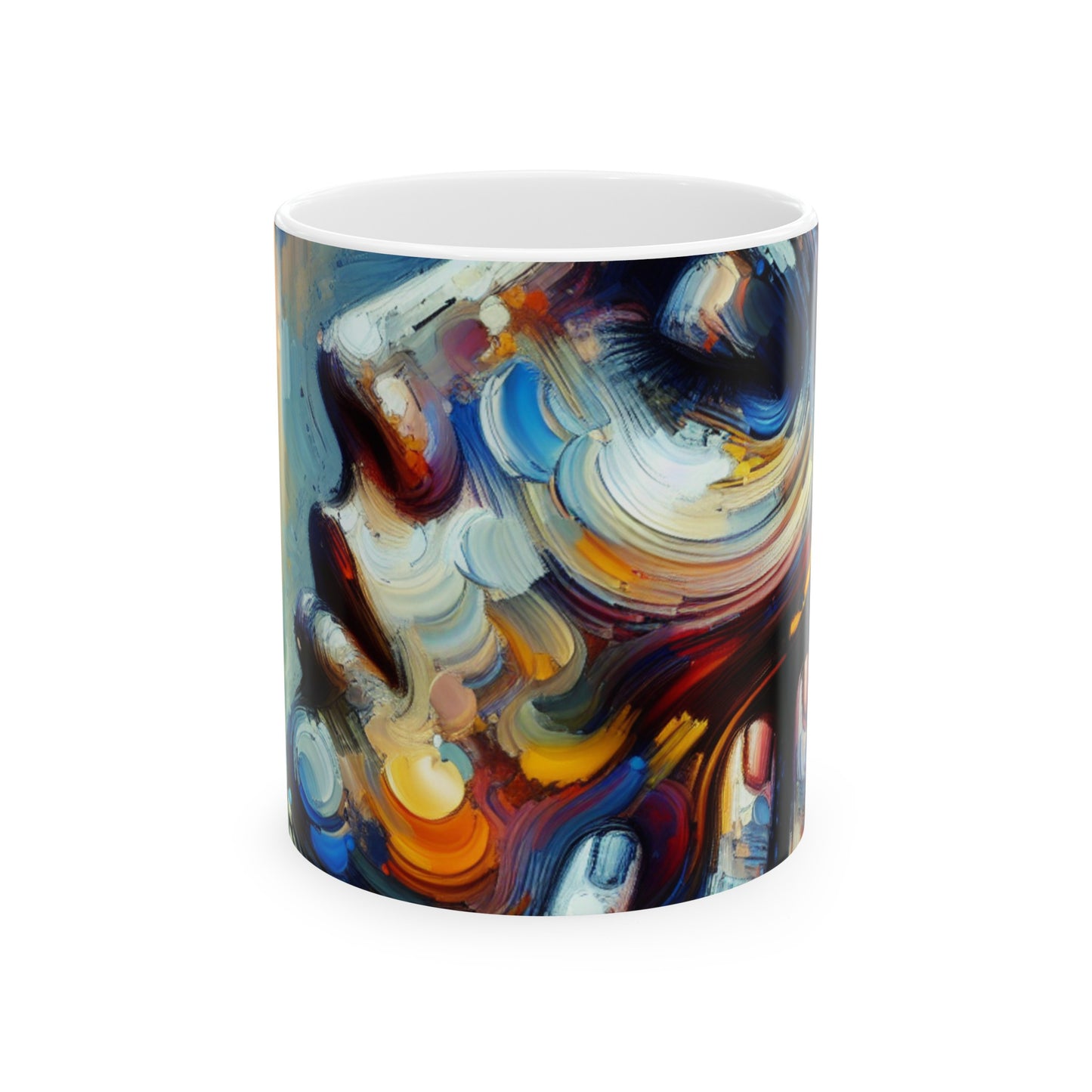 "Luces de la ciudad: una oda neoexpresionista al caos urbano" - The Alien Ceramic Mug Neoexpresionismo de 11 oz