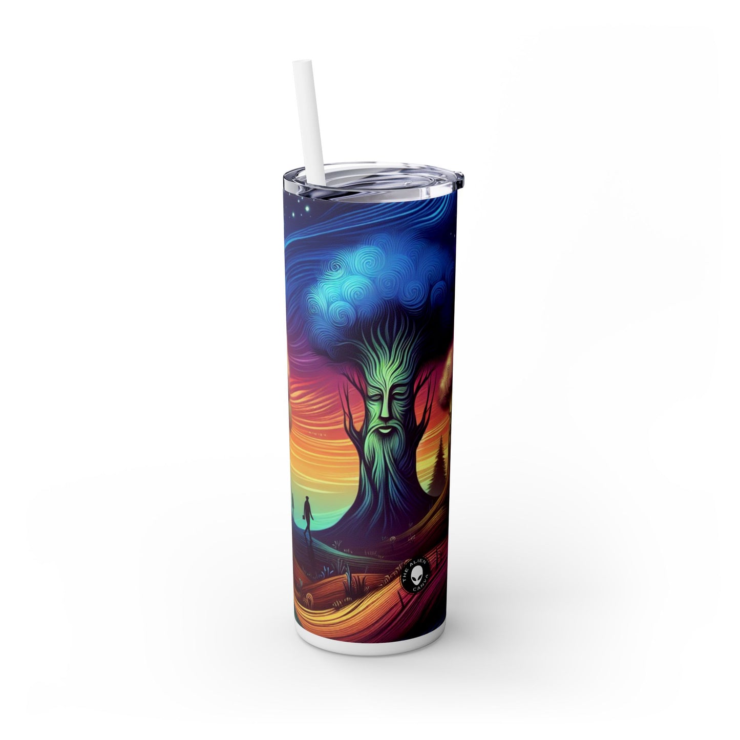 "Árboles susurrantes: secretos del bosque místico" - Vaso delgado con pajita de 20 oz de Alien Maars®