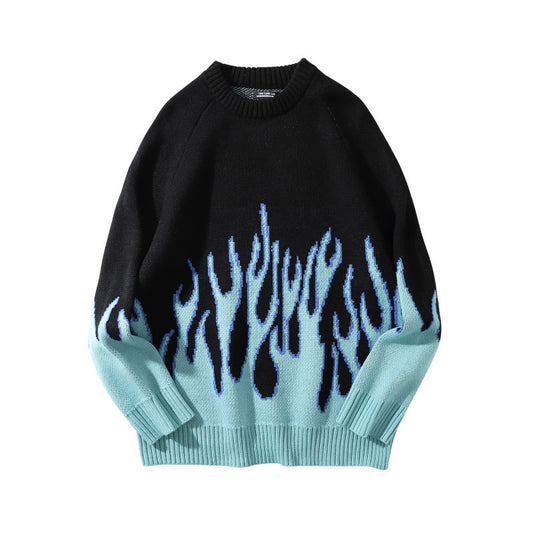 Lazy Wind Flame Thick Printed Sweater Couple