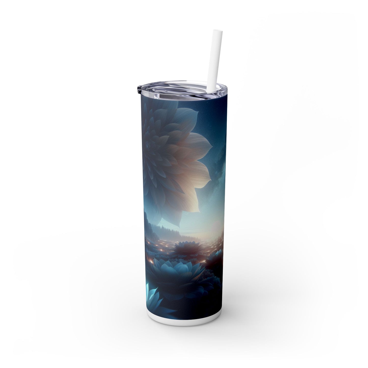 « Midnight Blooms : la lueur des fleurs géantes » - Verre fin Alien Maars® avec paille 20 oz