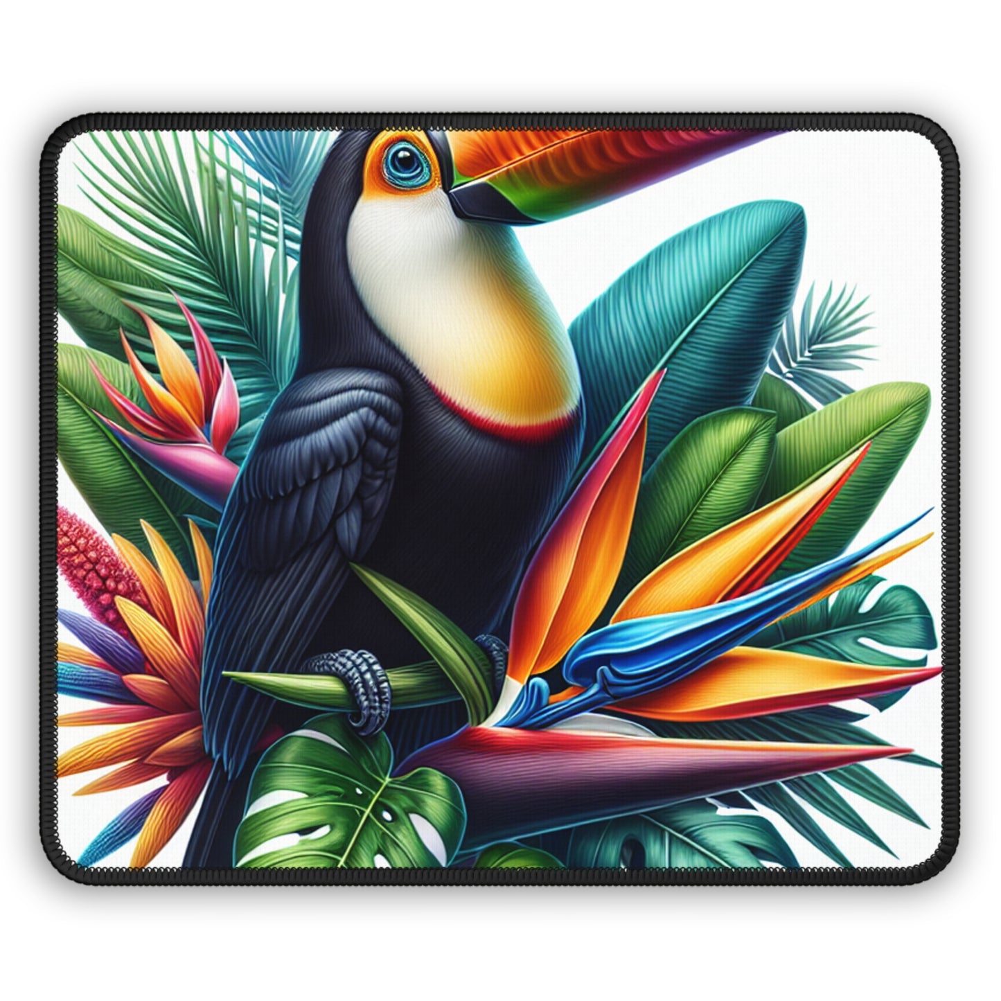 "Toucan sur une fleur tropicale" - Le style hyperréaliste du tapis de souris Alien Gaming