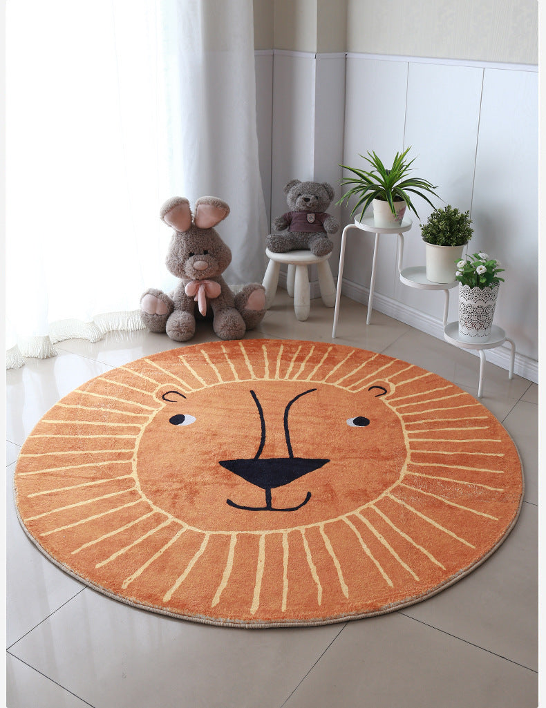 Large Round Lion Children Nursery Playroom Crawling Floor Rug Kids Room Decor