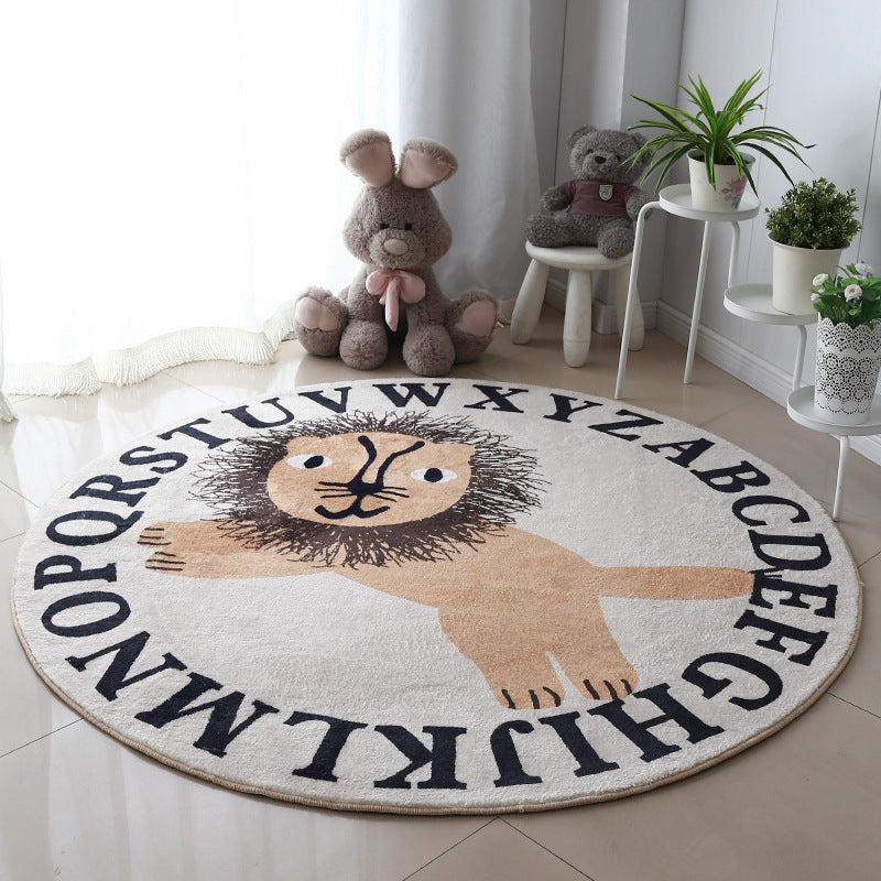 Large Round Lion Children Nursery Playroom Crawling Floor Rug Kids Room Decor