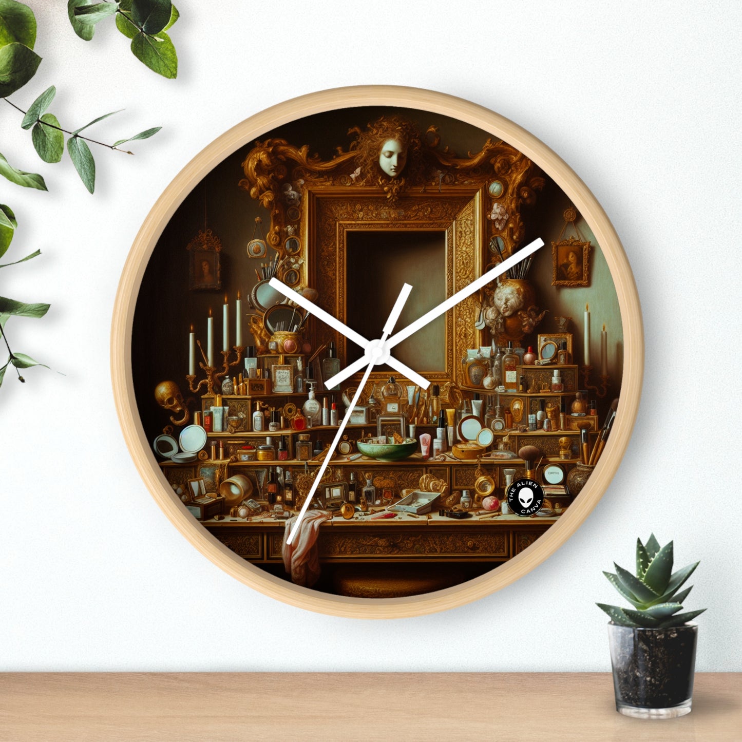 "The Vanity of Luxury: A Modernized Vanitas" - The Alien Wall Clock Vanitas Painting