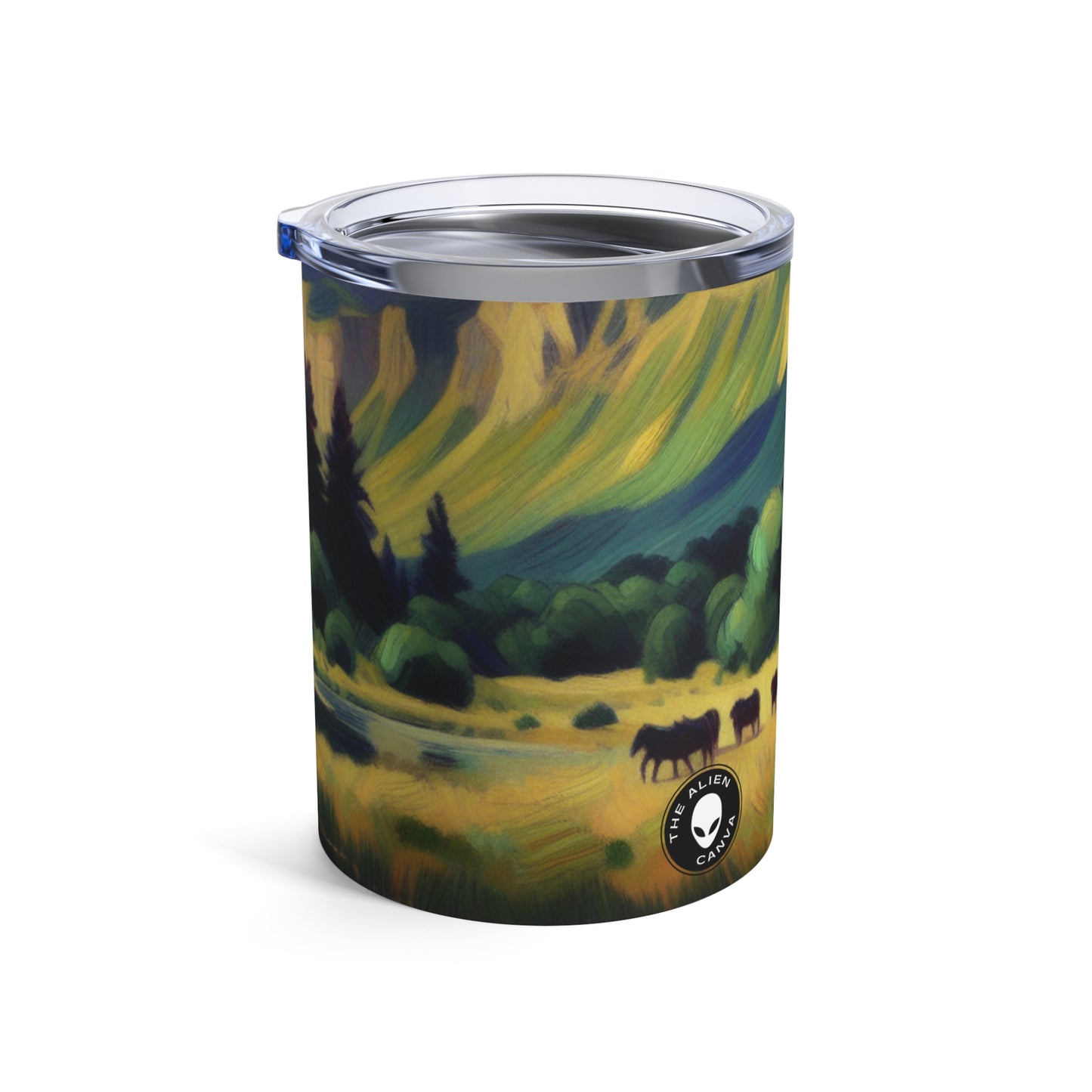 "Anochecer en el campo: una pintura postimpresionista vibrante" - The Alien Tumbler 10oz Postimpresionismo