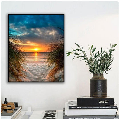 Pintura decorativa para sala de estar, paisaje marino, puesta de sol, taladro completo