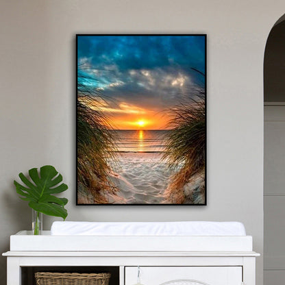 Pintura decorativa para sala de estar, paisaje marino, puesta de sol, taladro completo