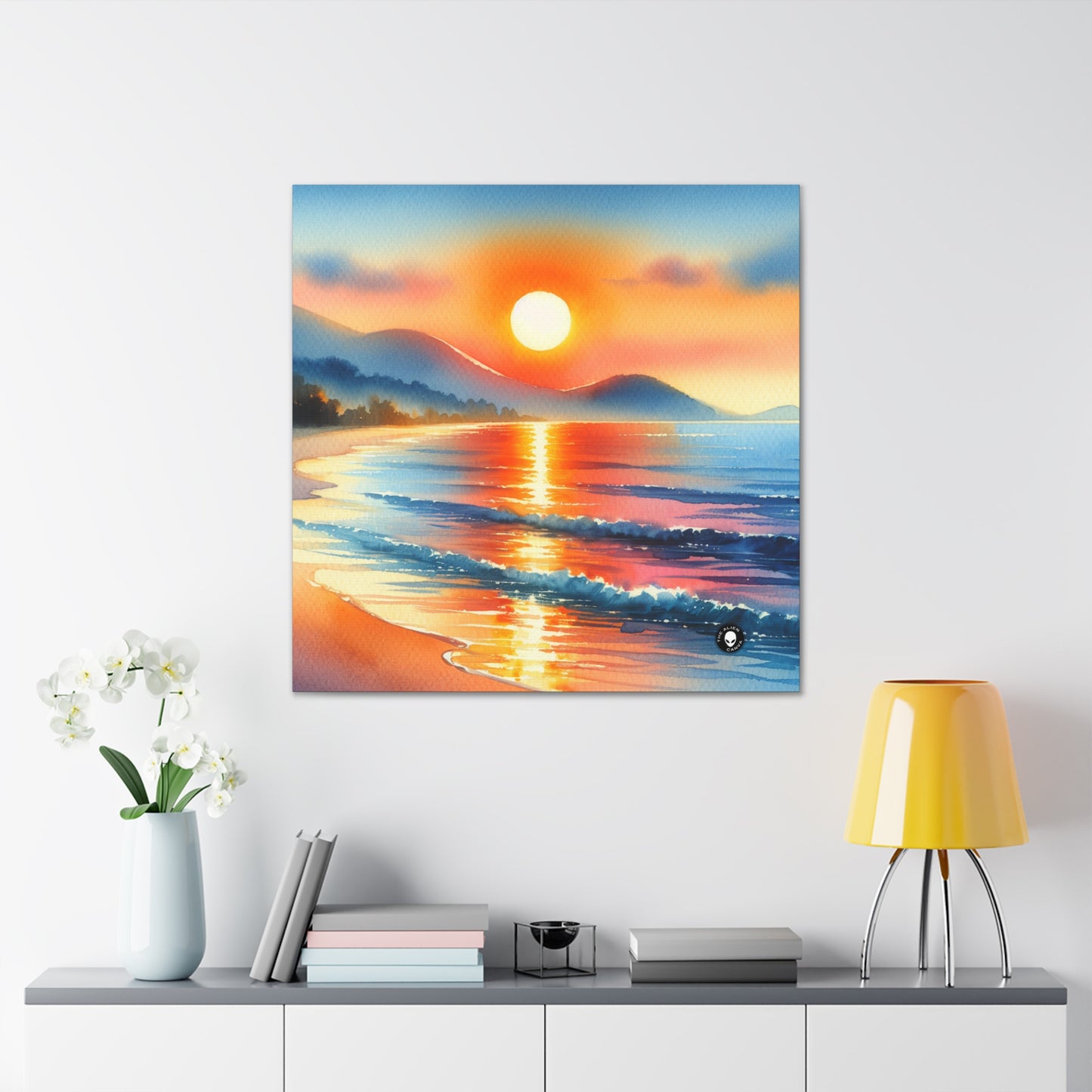 "Amanecer en la playa" - La pintura de acuarela de Alien Canva