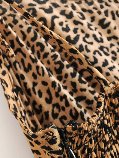 Vestido de tirantes con volantes y estampado de leopardo para mujer