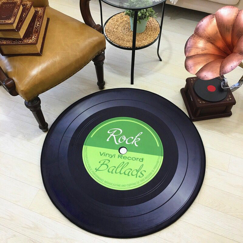 Alfombra redonda para mesa de comedor con discos retro