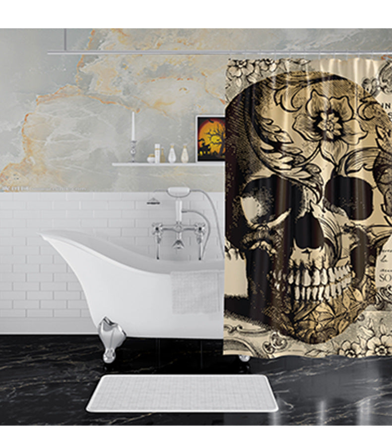 Cortina de ducha impermeable con diseño de calavera, decoración artística de Halloween, cortina de baño