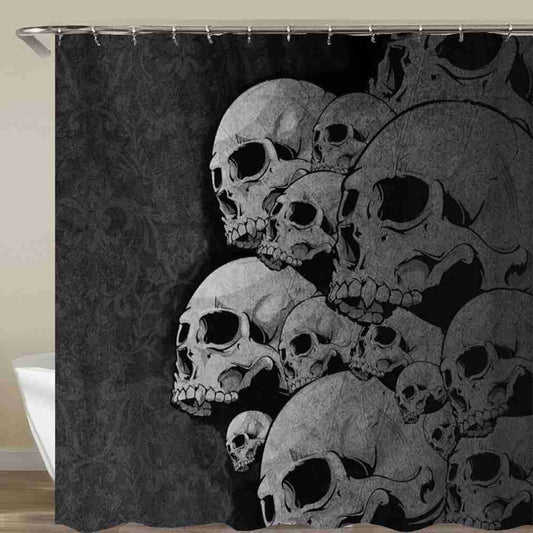 Cortina de ducha impermeable con diseño de calavera, decoración artística de Halloween, cortina de baño