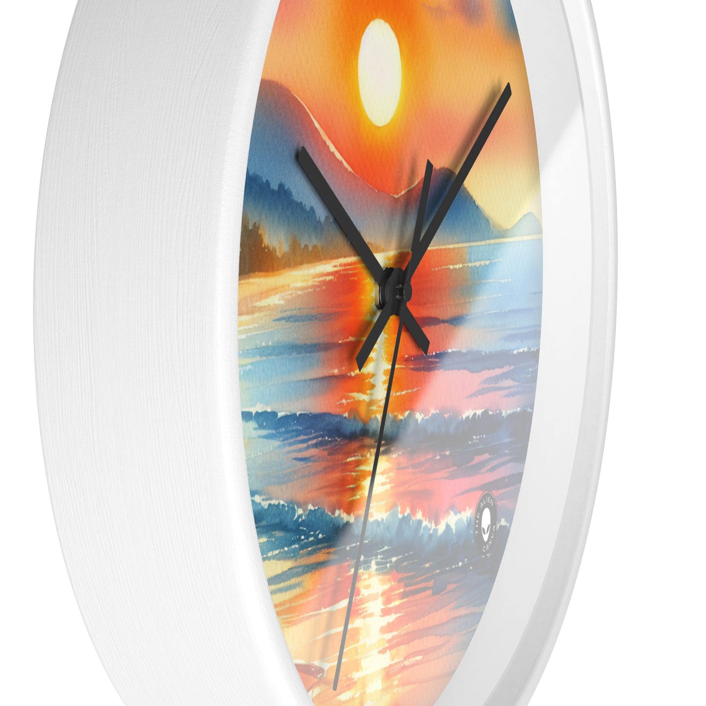 "Amanecer en la playa" - El reloj de pared alienígena Pintura en acuarela