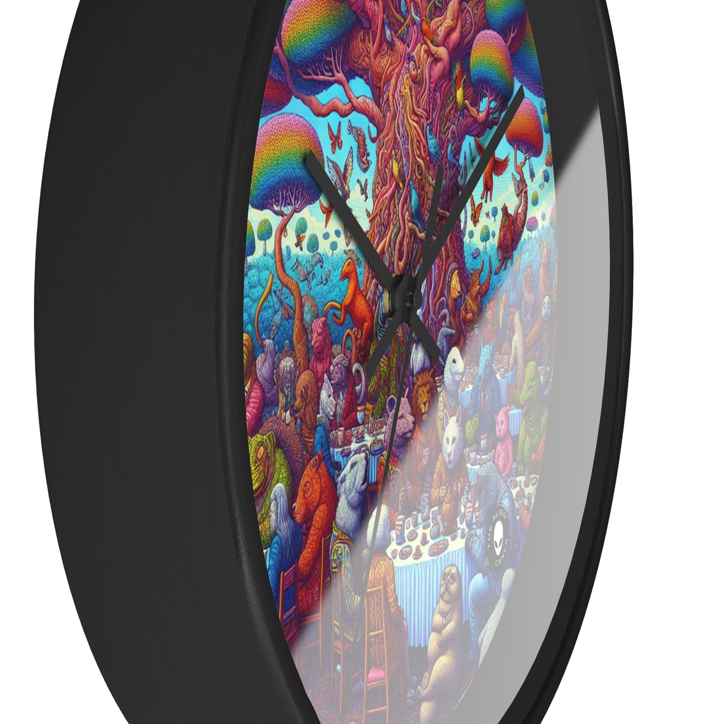 "Animal Tea Party in a Rainbow Wonderland" - The Alien Wall Clock