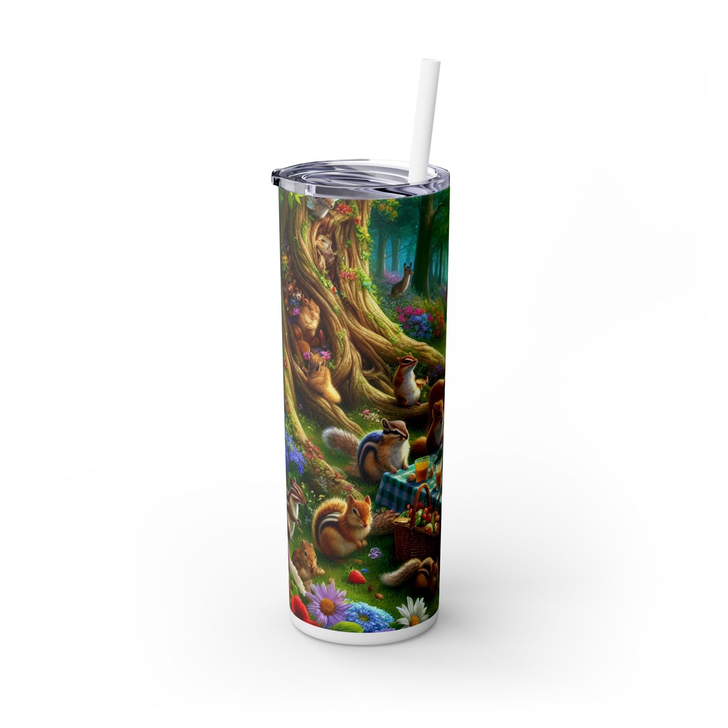 "Enchanted Forest Picnic: A Magical Gathering" - The Alien Maars® Skinny Tumbler with Straw 20oz