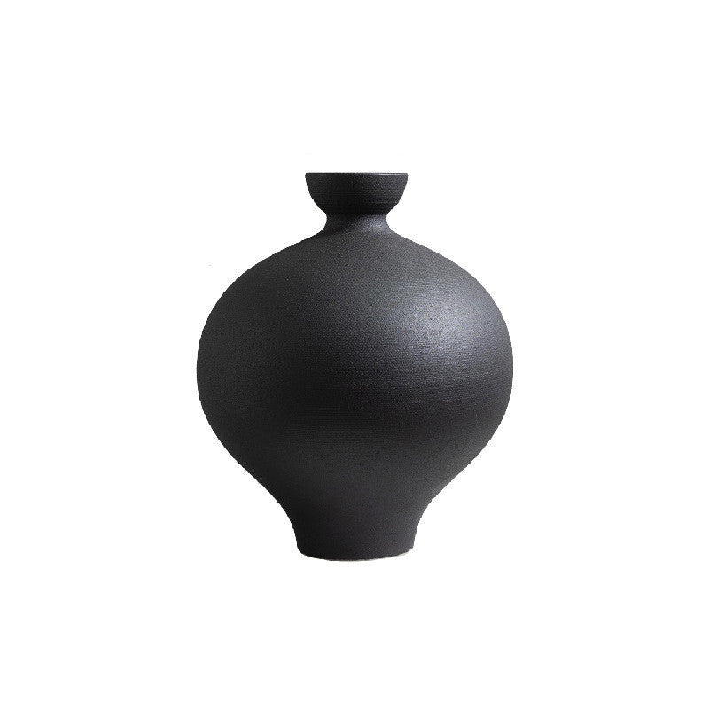 Matte Black Ceramic Flowerware Modern Minimalist Creative Home Model Room Villa Hotel Soft Decoration Decoration