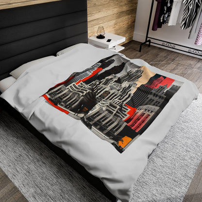 "Un contraste de tiempos: rascacielos Art Déco clásicos y un paisaje urbano moderno" - The Alien Velveteen Plush Blanket estilo Art Déco