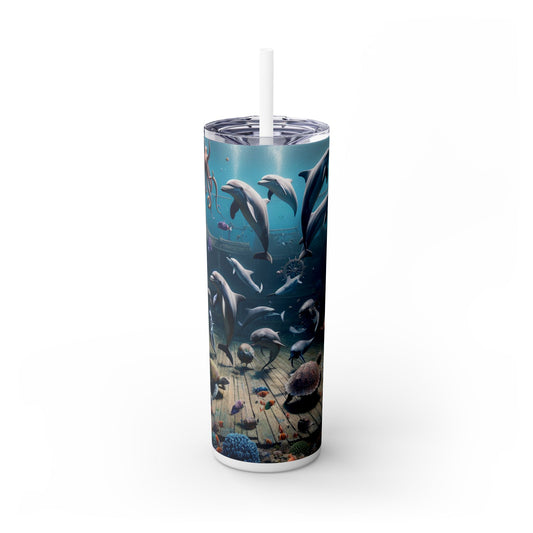 "Shipwreck Soiree: An Underwater Dance Party" - The Alien Maars® Skinny Tumbler with Straw 20oz