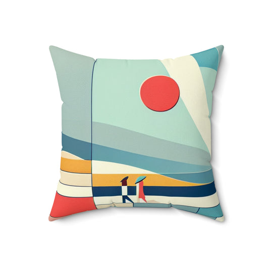 Tranquil Reflections: A Minimalist Zen Garden Artwork- The Alien Spun Polyester Square Pillow Minimalism