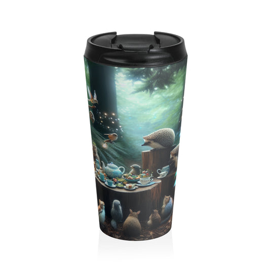 "La hora del té encantada: una reunión mágica en el bosque" - Taza de viaje de acero inoxidable The Alien