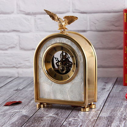 Luxury Decoration Pure Copper Table Clock Living Room Home Accessories Shell Eagle Clock Ornaments Gift Ornaments