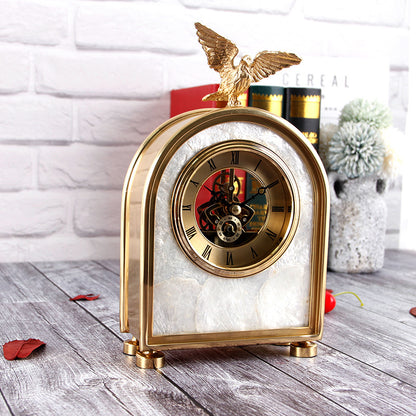 Luxury Decoration Pure Copper Table Clock Living Room Home Accessories Shell Eagle Clock Ornaments Gift Ornaments