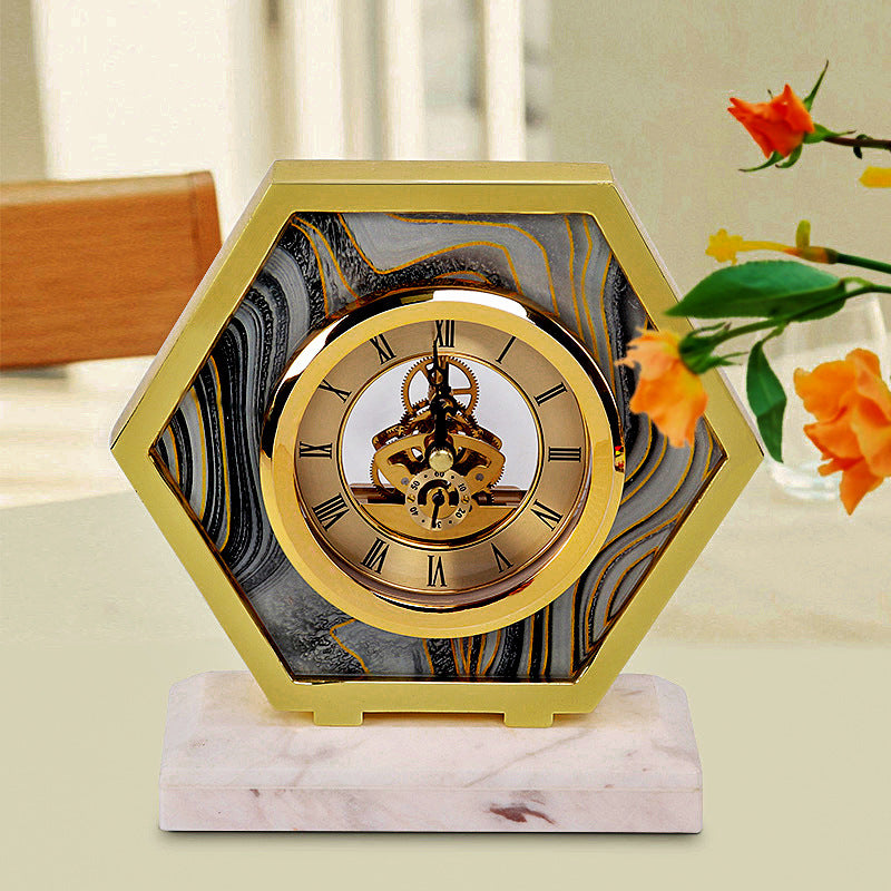 European Simple Living Room Desktop Bedroom Marble Clock Creative Household Silent Clock Decorations