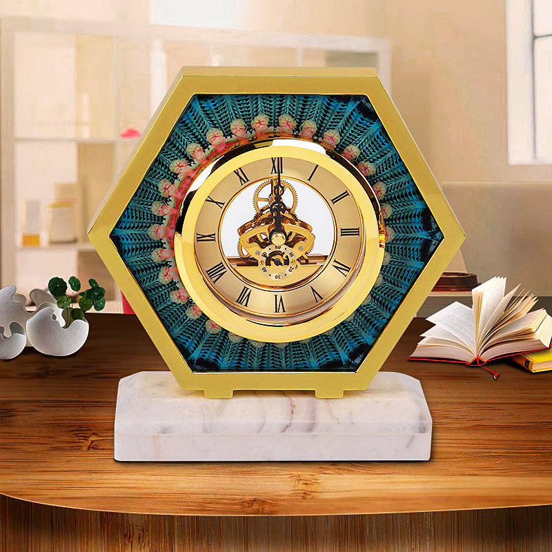 European Simple Living Room Desktop Bedroom Marble Clock Creative Household Silent Clock Decorations