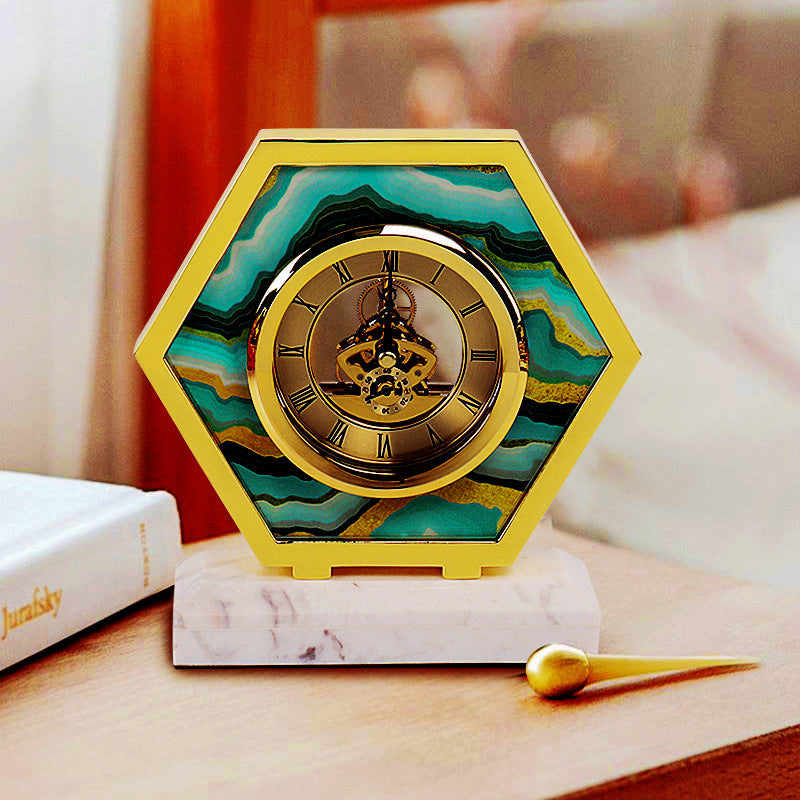 European Simple Living Room Desktop Bedroom Marble Clock Creative Household Silent Clock Decorations