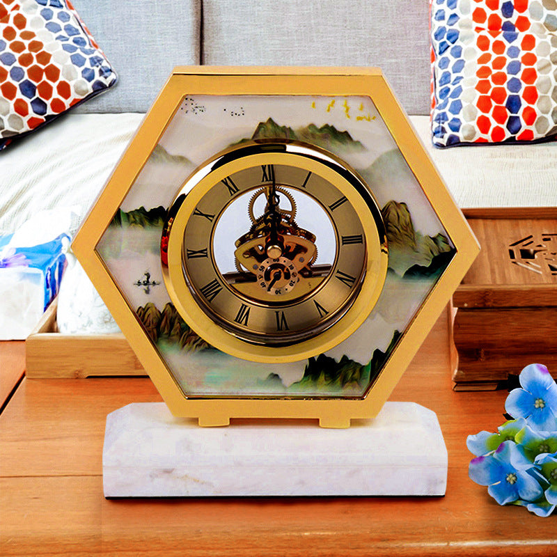 European Simple Living Room Desktop Bedroom Marble Clock Creative Household Silent Clock Decorations