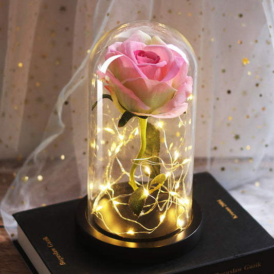 Fête des mères faveurs de mariage cadeau de demoiselle d'honneur Simulation immortelle couvercle en verre Rose ornement Led lumineux