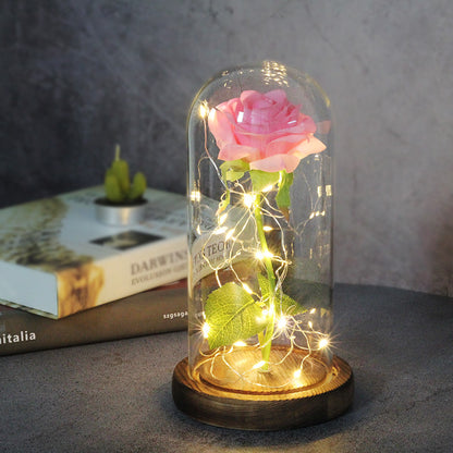 Mothers Day Wedding Favors Bridesmaid Gift Immortal Simulation Rose Glass Cover Luminous Led Ornament