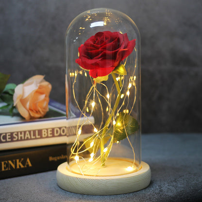 Mothers Day Wedding Favors Bridesmaid Gift Immortal Simulation Rose Glass Cover Luminous Led Ornament