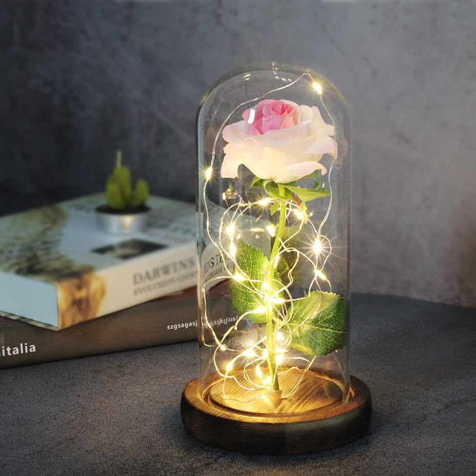 Mothers Day Wedding Favors Bridesmaid Gift Immortal Simulation Rose Glass Cover Luminous Led Ornament