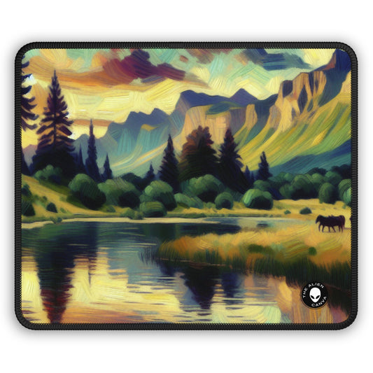 "Dusk in the Countryside: A Vibrant Post-Impressionist Painting" - The Alien Gaming Mouse Pad Post-Impressionism