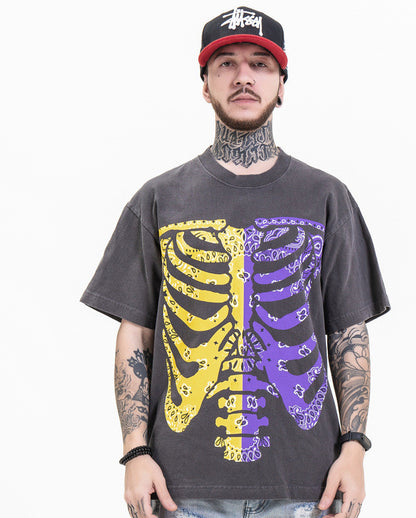 Skeleton Cashew Flower Loose Short Sleeve T-Shirt Men