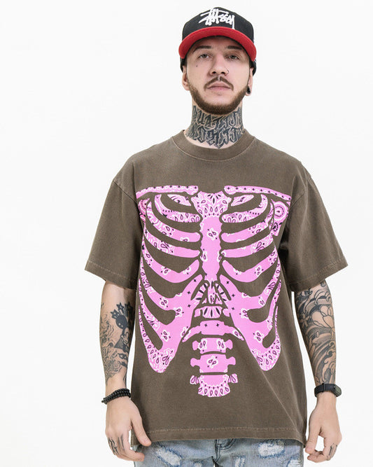 Skeleton Cashew Flower Loose Short Sleeve T-Shirt Men