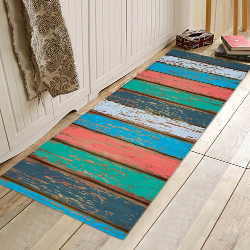 Kitchen Mat Bedroom Living Room Carpet Entrance Doormat Home Hallway Balcony Floor Mat Wood Pattern Bathroom Anti-Slip Long Rug