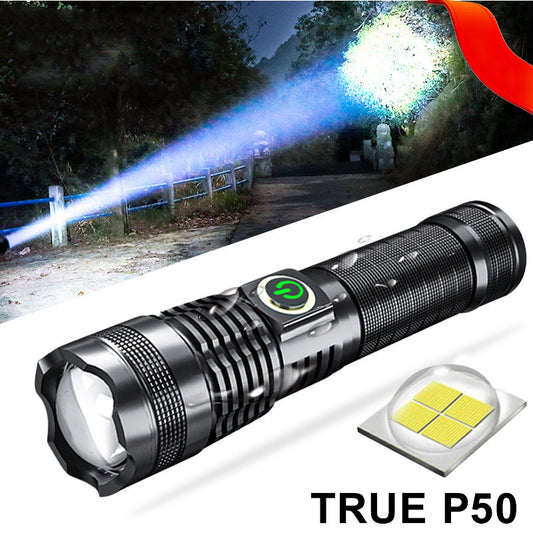 Lampe de poche P50 à Zoom, lumière forte, affichage de la batterie, Rechargeable par Usb, éclairage extérieur, lampe de poche à lumière forte