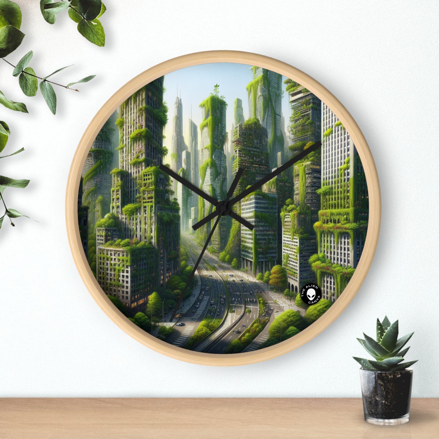 "Nature's Resurgence: A Futuristic Cityscape" - The Alien Wall Clock