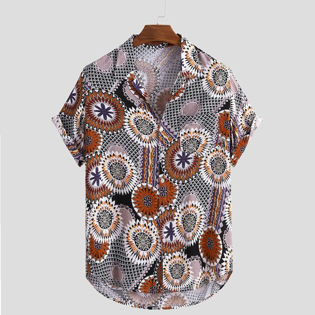 Summer Mens Vintage Printed Loose Casual Shirt Top