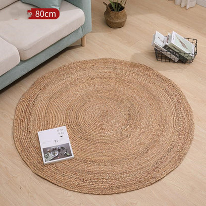 Tapis rond en rotin tissé pour chambre à coucher, tapis de chevet, herbe d'eau, salon, Table basse en roseau, décoration de photographie