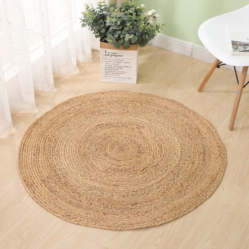 Tapis rond en rotin tissé pour chambre à coucher, tapis de chevet, herbe d'eau, salon, Table basse en roseau, décoration de photographie