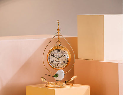 Reloj de escritorio de moda con decoración silenciosa, reloj despertador minimalista moderno americano para sala de estar, reloj despertador Retro dorado