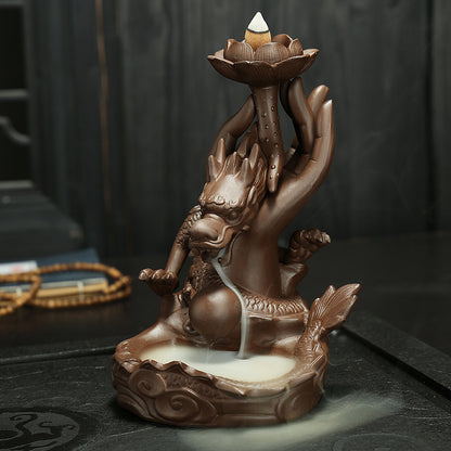 New Direct Sale Purple Sand Backflow Incense Burner Creative Indoor Sandalwood Incense Burner Ornaments Panlong Hand Aromatherapy Incense Burner Crafts