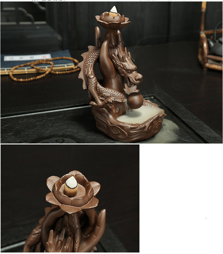 New Direct Sale Purple Sand Backflow Incense Burner Creative Indoor Sandalwood Incense Burner Ornaments Panlong Hand Aromatherapy Incense Burner Crafts