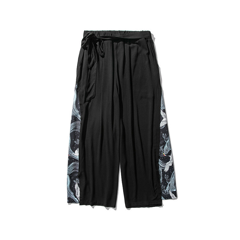 Pantalon décontracté en coton et lin imprimé de Style chinois pour hommes, rétro, grande taille, pantalon ample à jambes larges