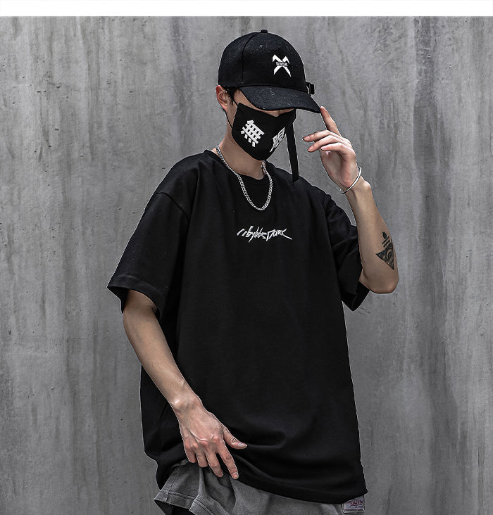 Printed Reflective Short-Sleeved T-Shirt Men'S Round Neck Casual Loose Hip-Hop Half Sleeve