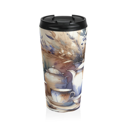 "A Tranquil Sunset by the Riverside" - The Alien Stainless Steel Travel Mug Watercolor Painting