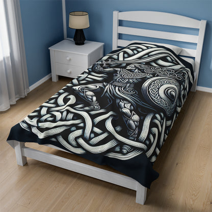 "Celtic Knight: Sword & Shield in Ancient Knots" - The Alien Velveteen Plush Blanket Celtic Art Style